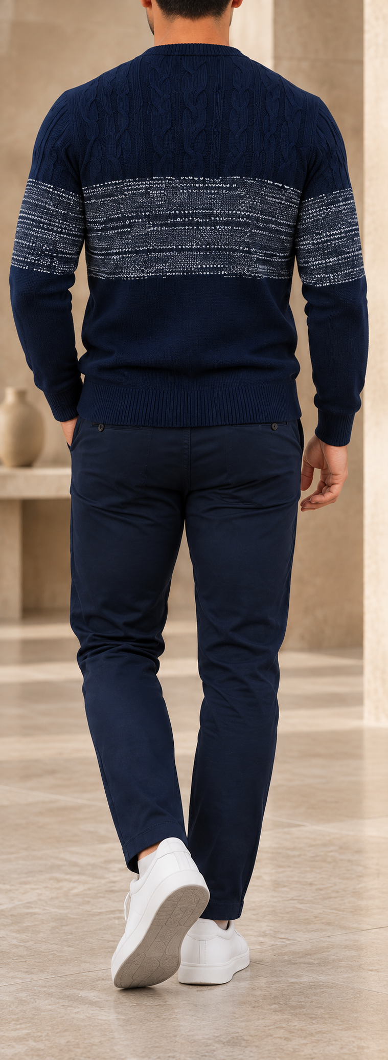 Jersey de punto de hombre azul media noche trasera