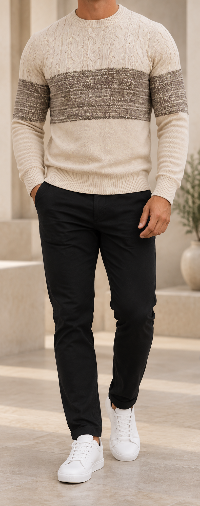 Jersey de punto de hombre beige frontal