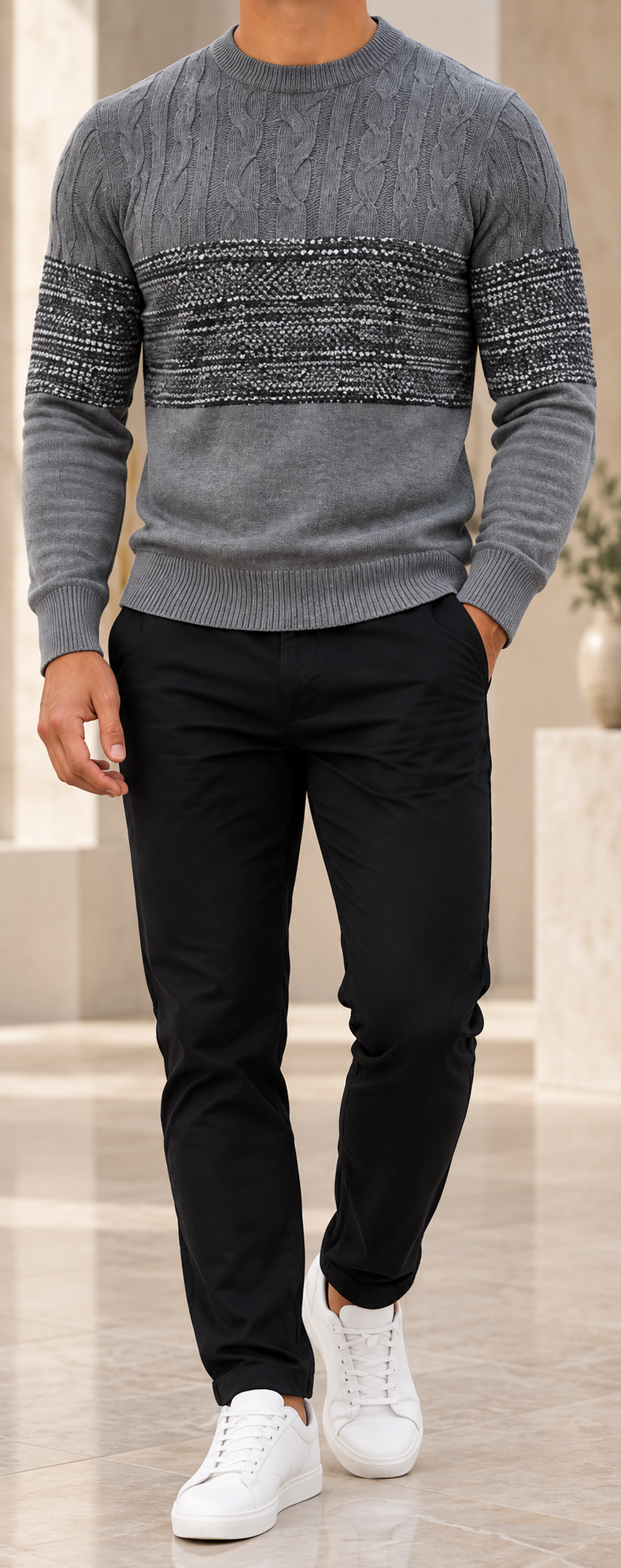 Jersey de punto de hombre gris frontal