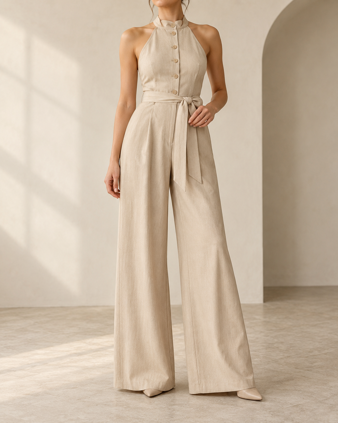 Mono halter beige vista frontal