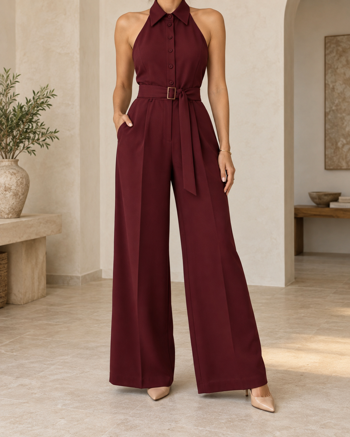 Mono halter burdeos vista frontal