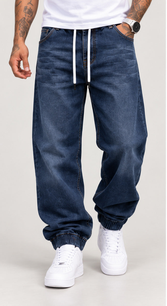 Pantalón baggy puño ancho hombre azul marino frontal