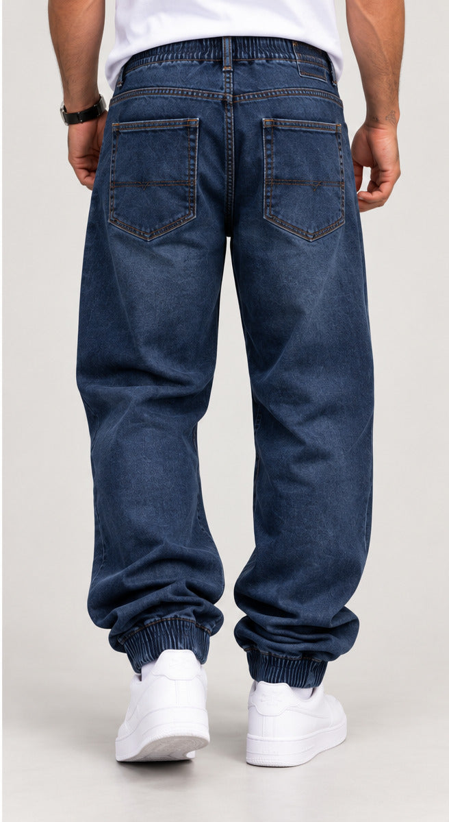 Pantalón baggy puño ancho hombre azul marino trasera