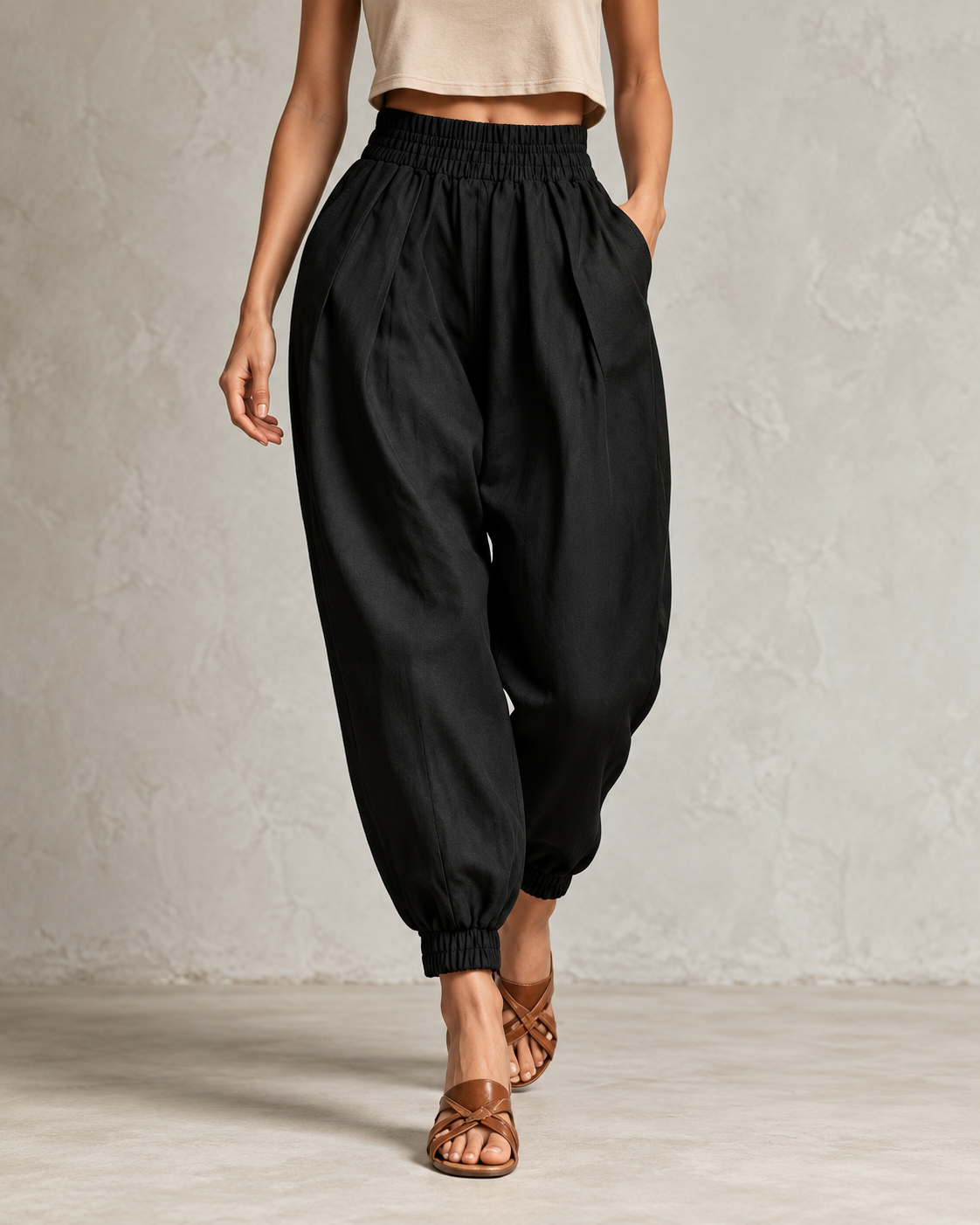 Pantalón bombacho negro - vista frontal