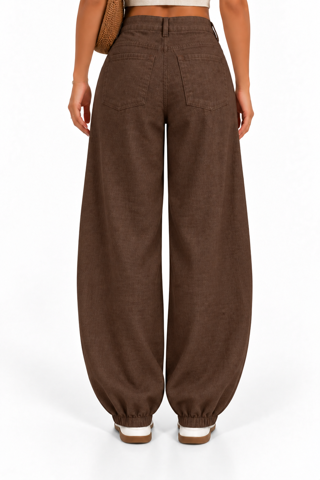 Pantalón bombacho de lino marrón chocolate - vista trasera
