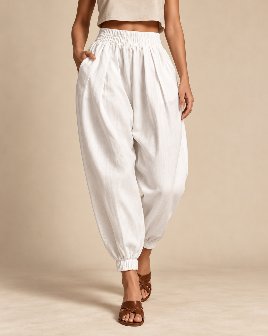 Pantalón bombacho blanco - vista frontal