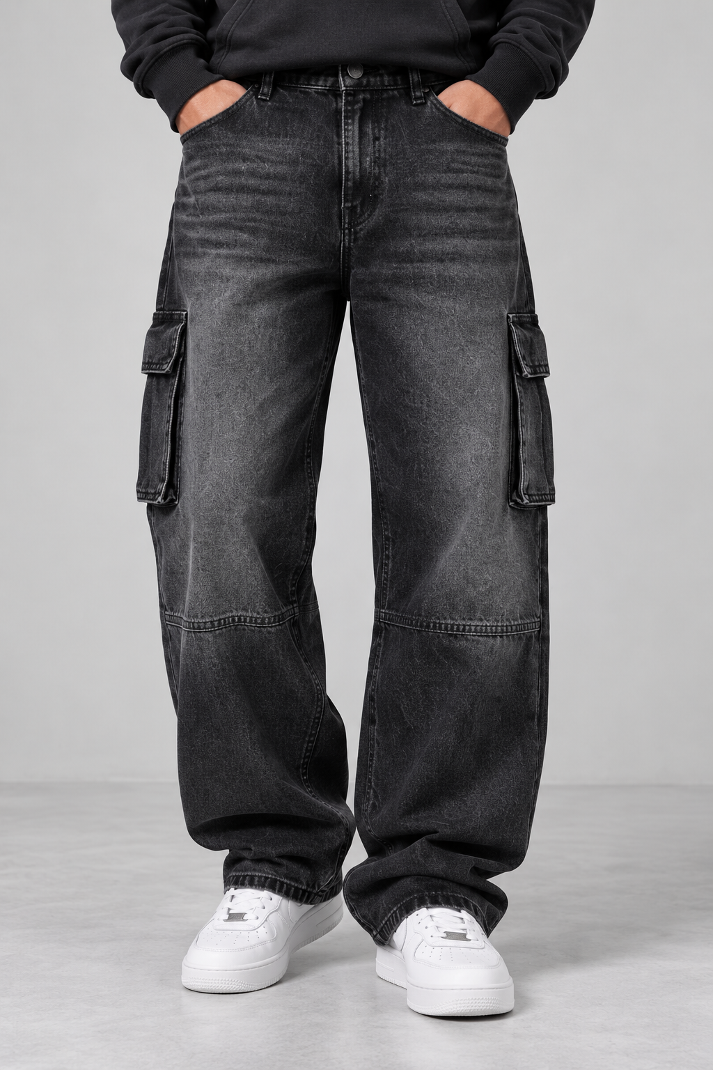 Pantalón Cargo Hombre Desgastado Negro desgastado, vista frontal