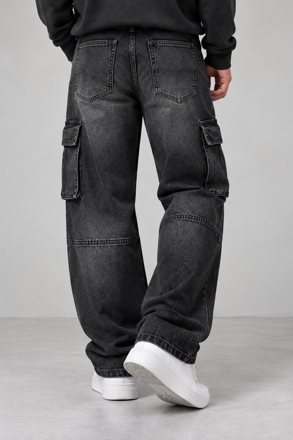 Pantalón Cargo Hombre Desgastado Negro desgastado, vista trasera