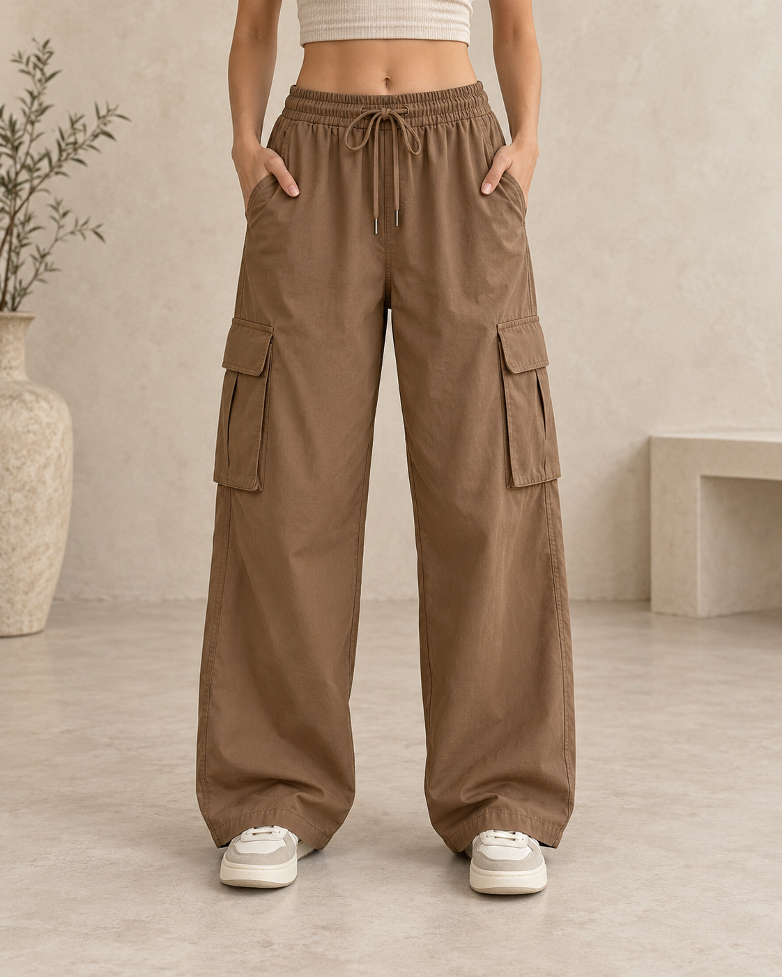 Pantalón cargo marrón desierto frontal