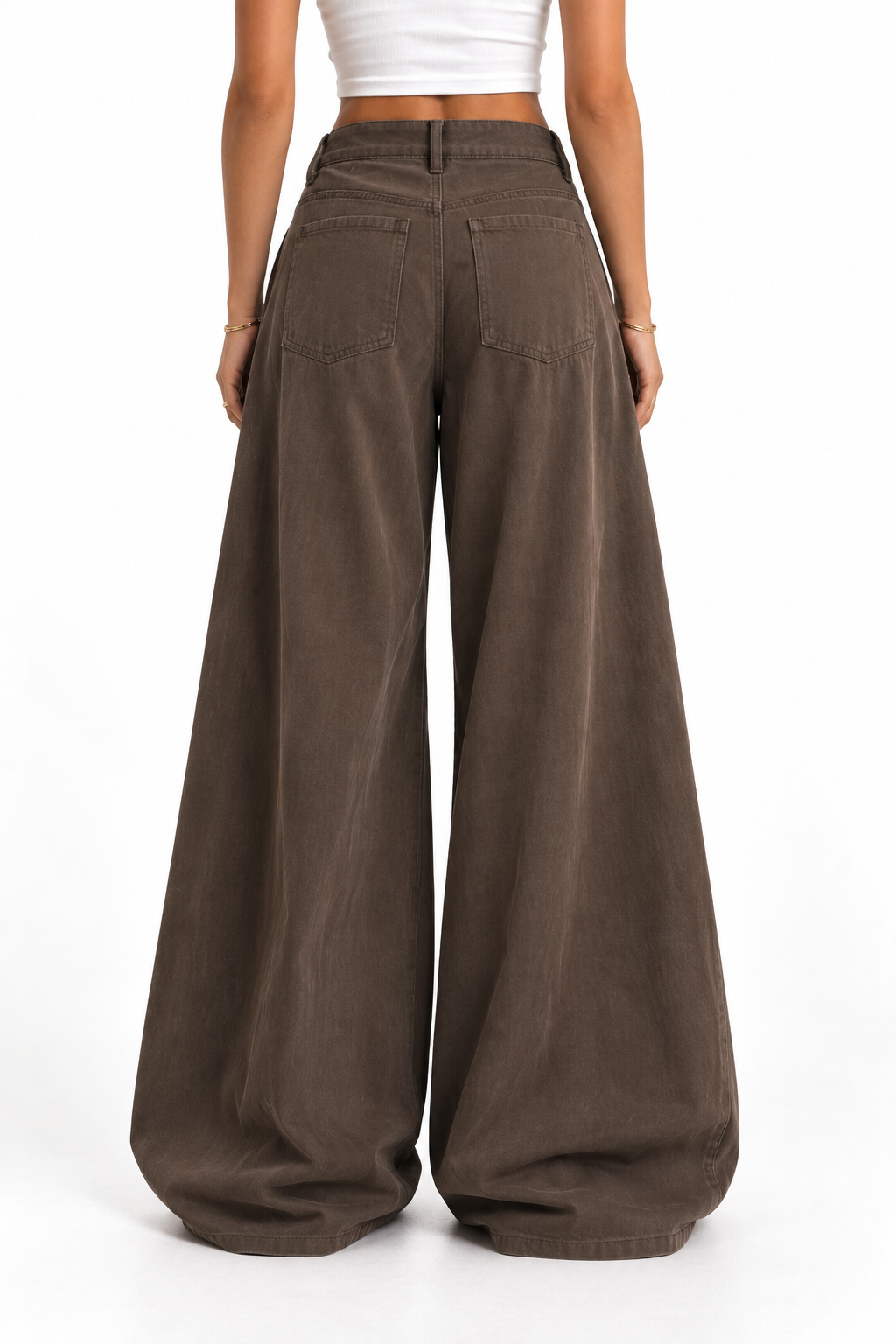 Pantalón extra ancho marrón de mujer, vista trasera
