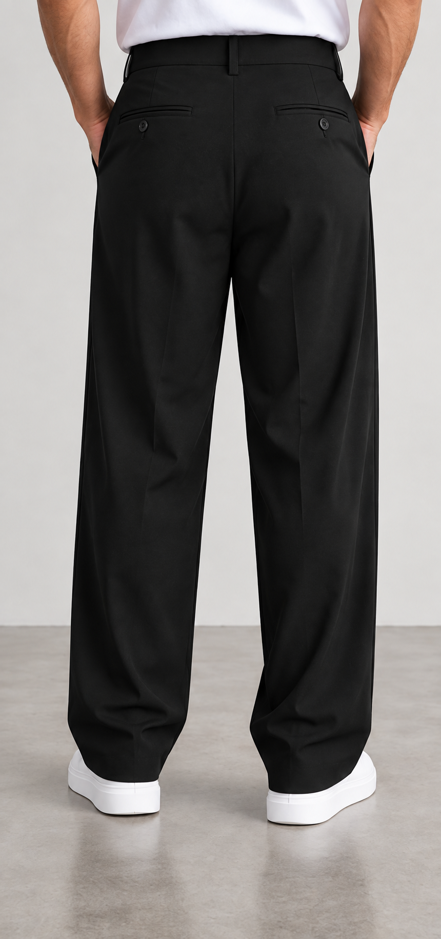 Pantalón hombre de pinzas wide leg negro, vista trasera