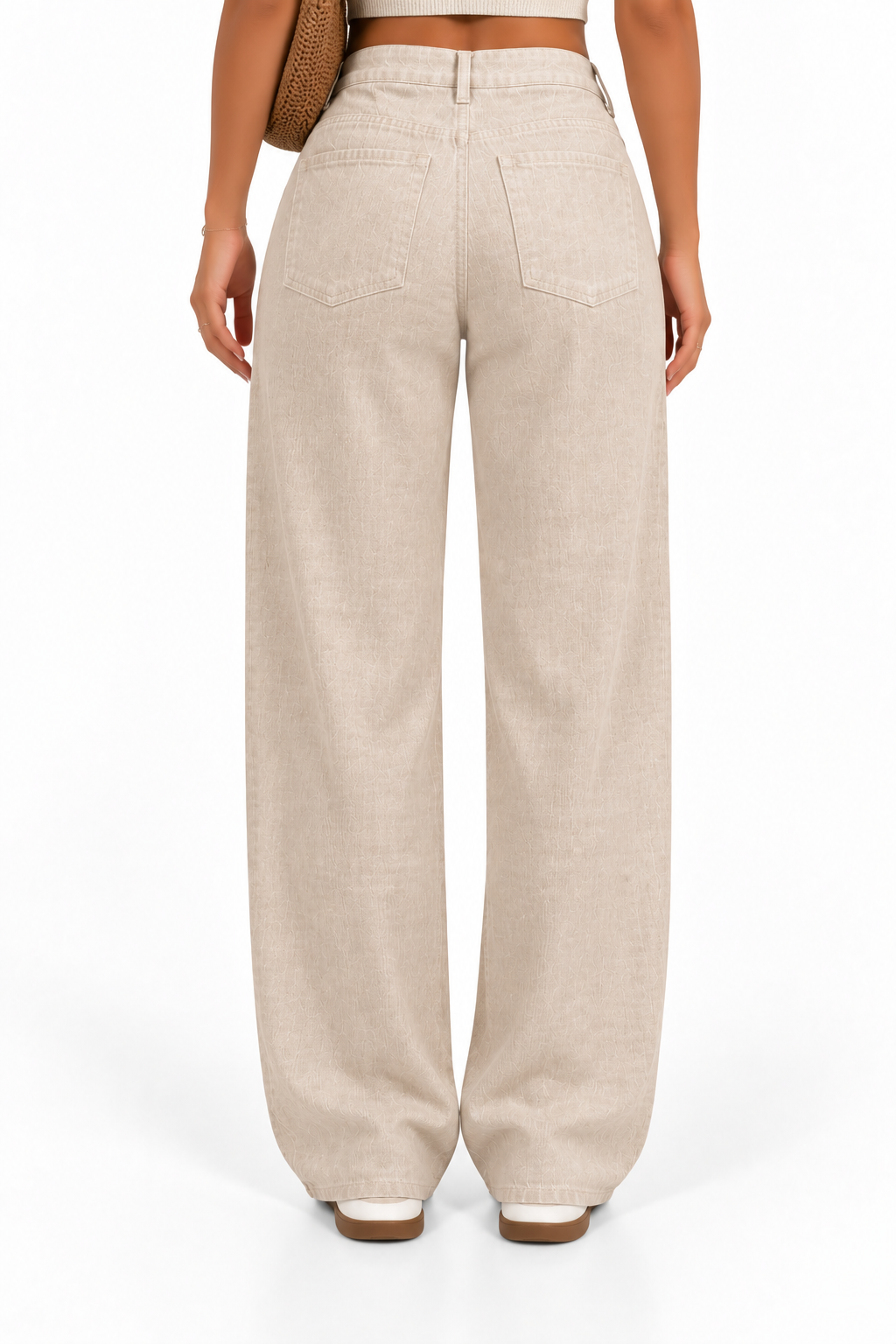 Pantalón de lino beige de mujer - vista trasera