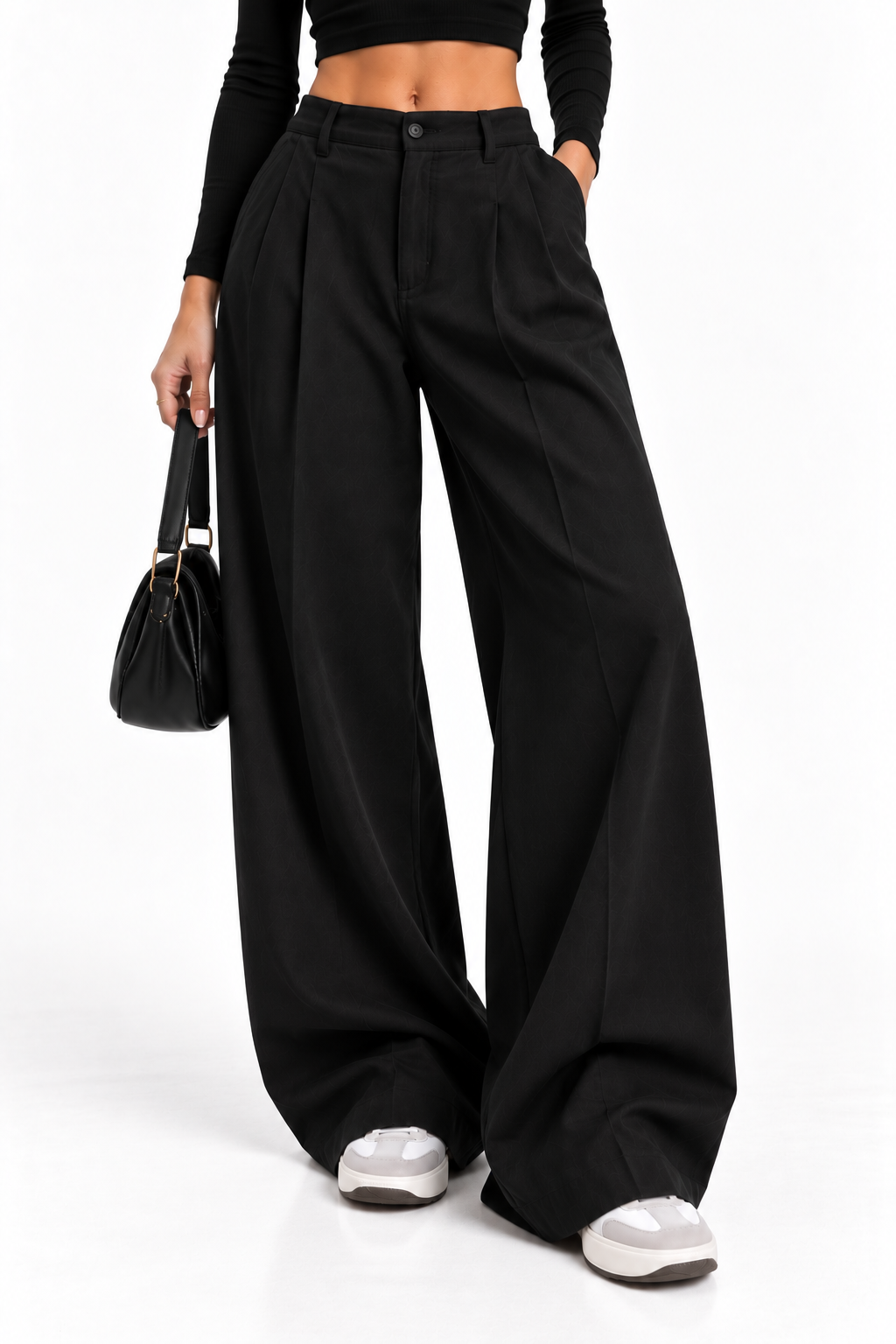 Pantalón oversize fluido negro de mujer, vista frontal