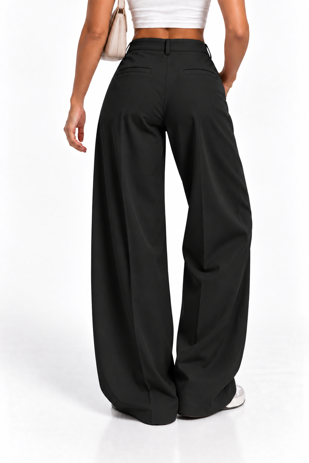 Pantalón oversize fluido negro de mujer, vista trasera