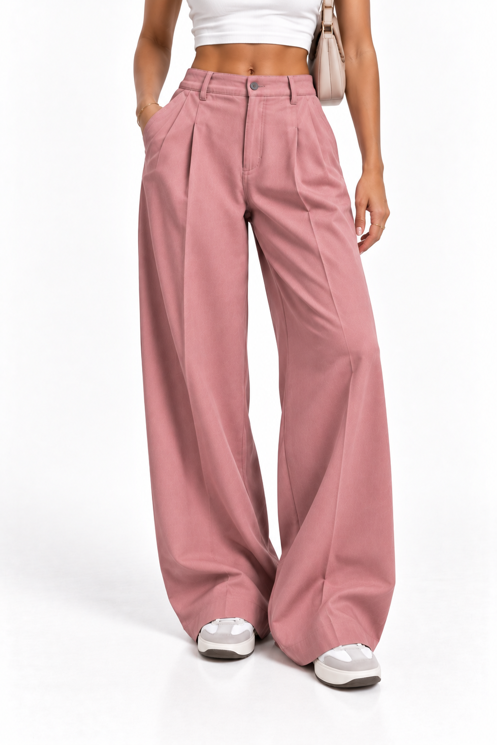 Pantalón oversize de tela fluida rosa de mujer, vista frontal