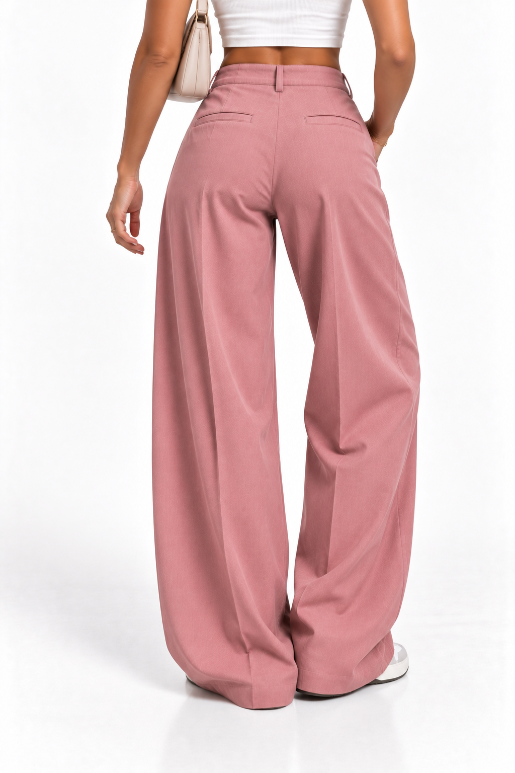 Pantalón oversize de tela fluida rosa de mujer, vista trasera