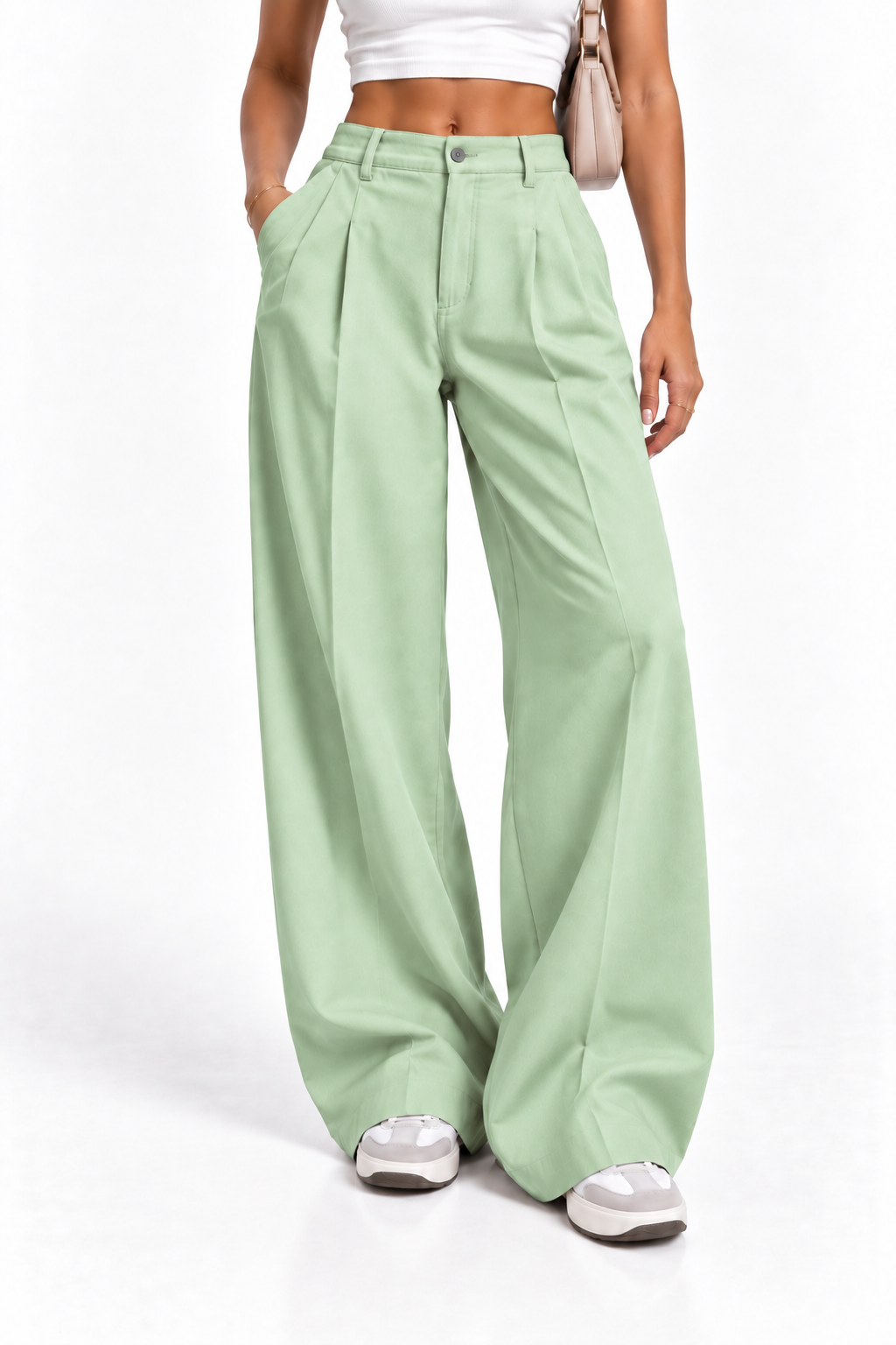 Pantalón oversize fluido verde pastel de mujer, vista frontal