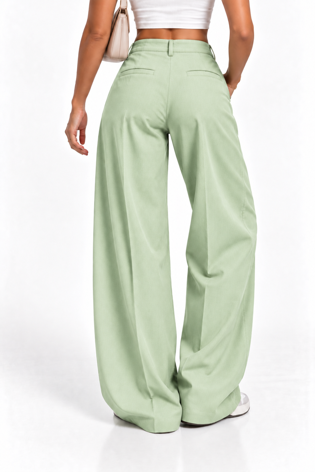 Pantalón oversize fluido verde pastel de mujer, vista trasera