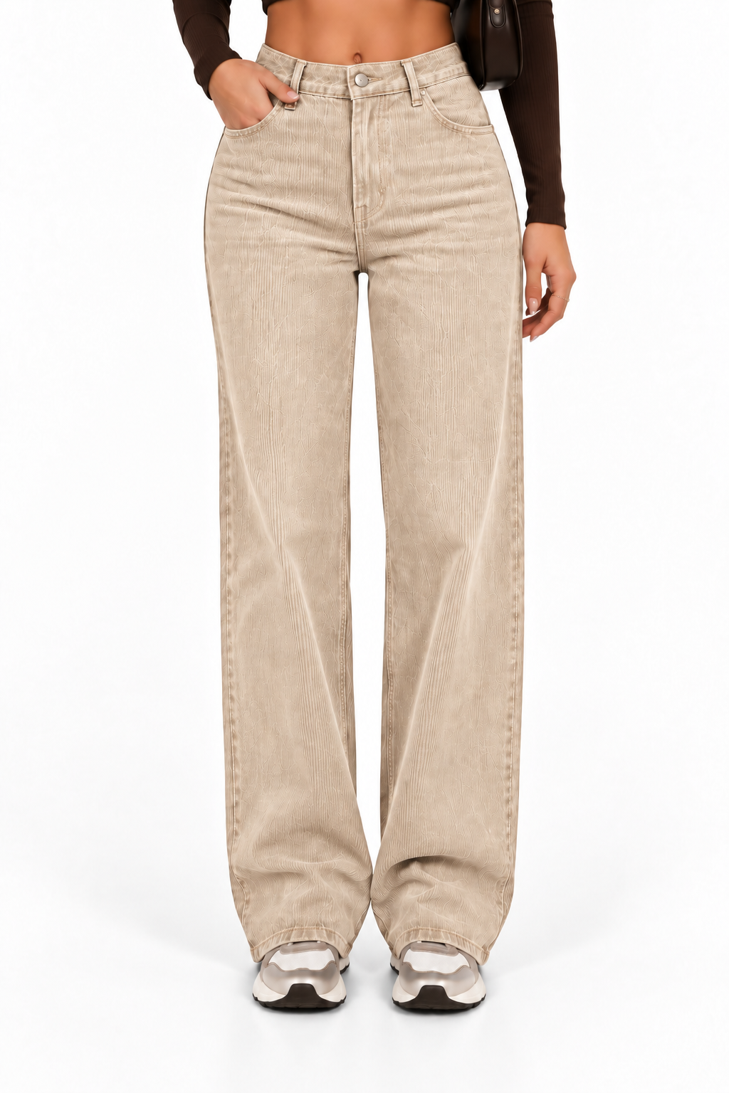 Pantalón de pana beige crema - vista frontal