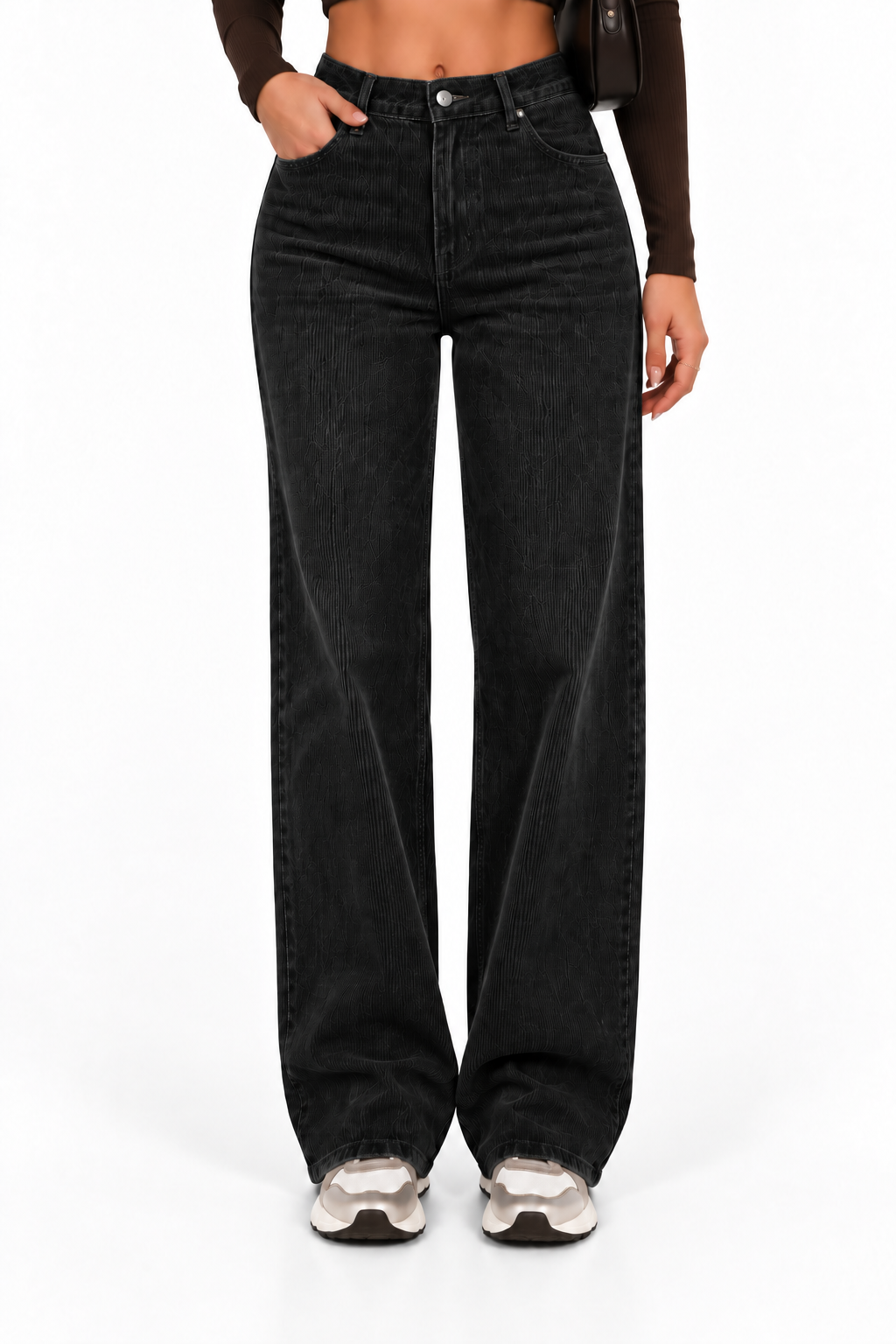 Pantalón de pana negro - vista frontal