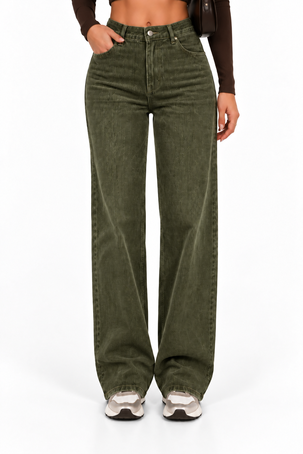 Pantalón de pana verde khaki - vista frontal