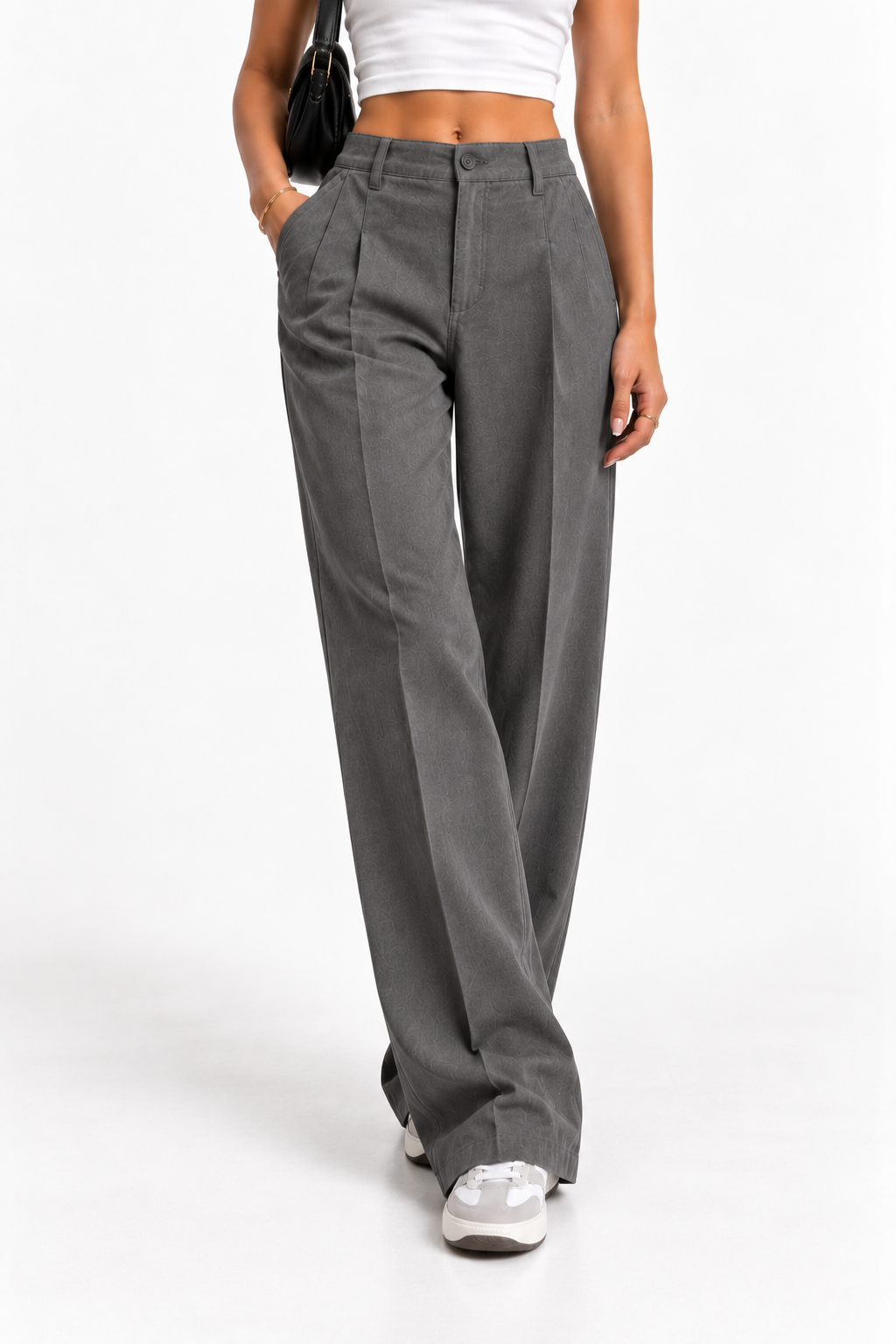 Pantalón recto estructurado gris de mujer, vista frontal