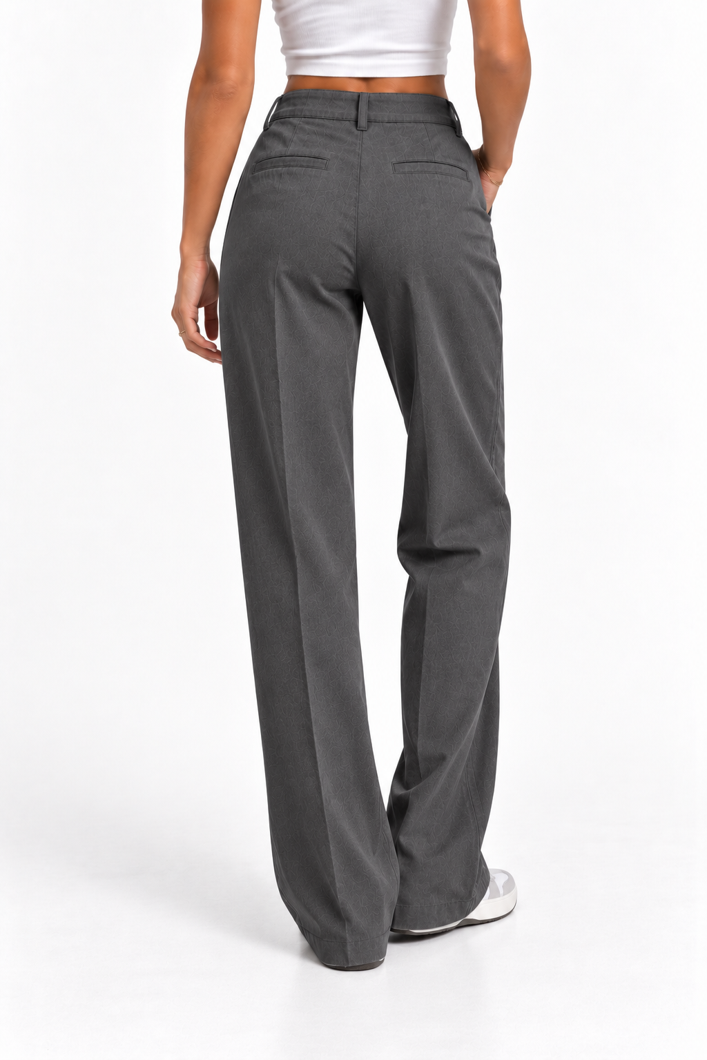 Pantalón recto estructurado gris de mujer, vista trasera