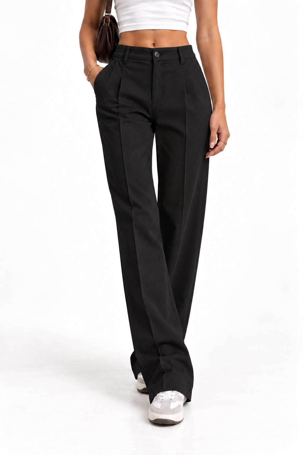 Pantalón recto estructurado negro de mujer, vista frontal