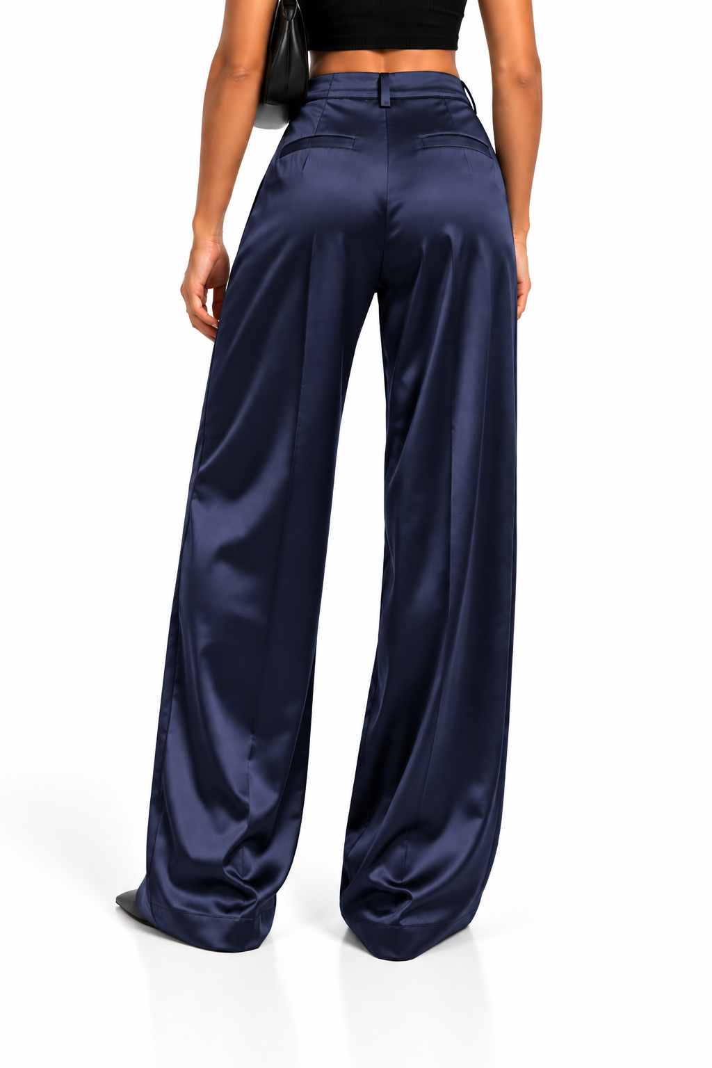 Pantalón satinado azul marino de mujer, vista trasera