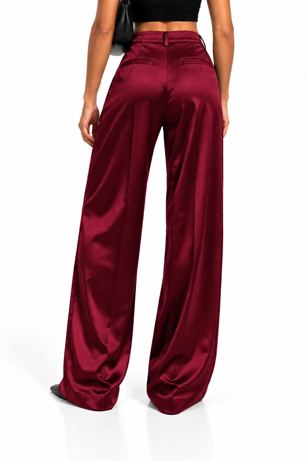 Pantalón satinado burdeos de mujer, vista trasera