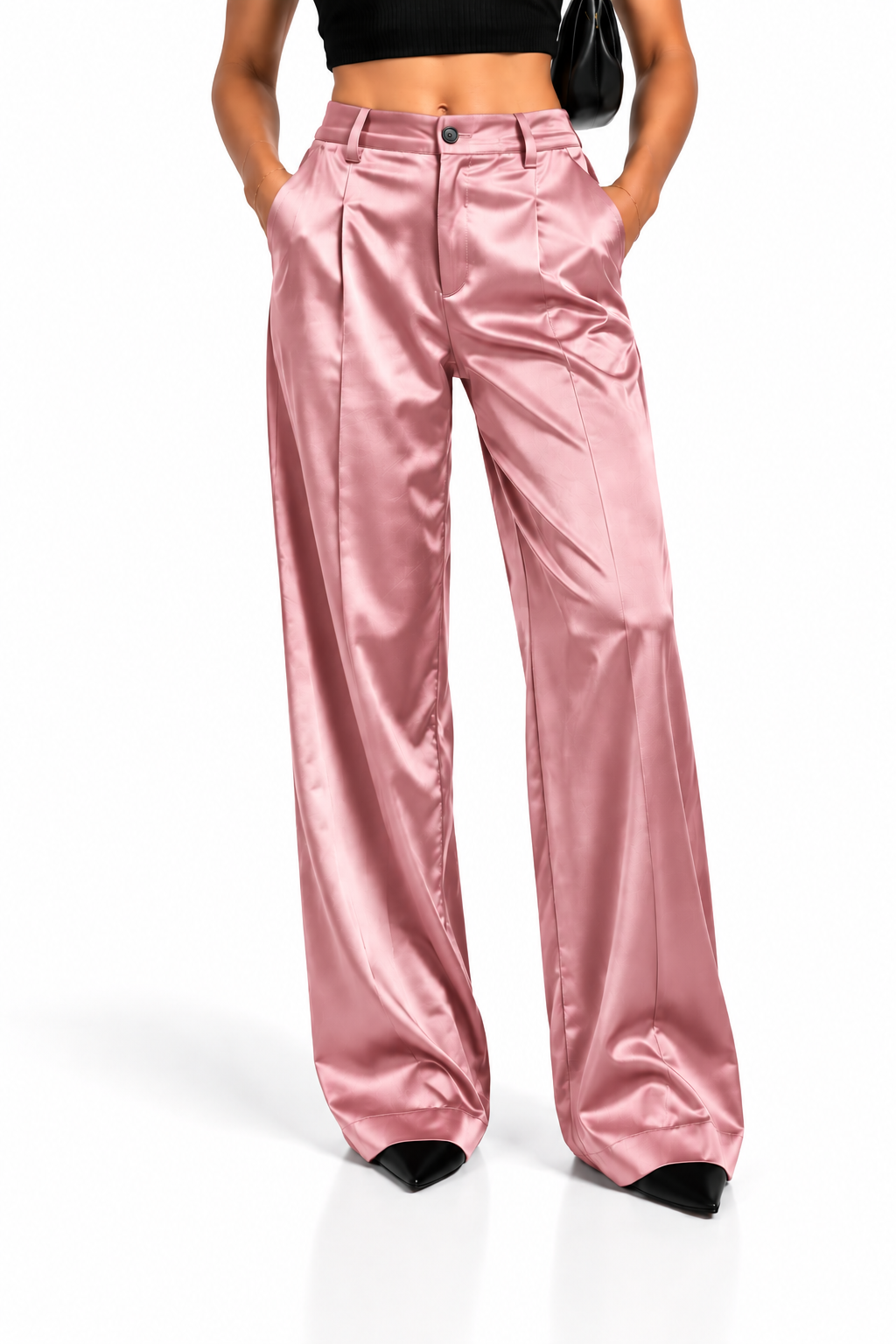 Pantalón satinado rosa de mujer, vista frontal