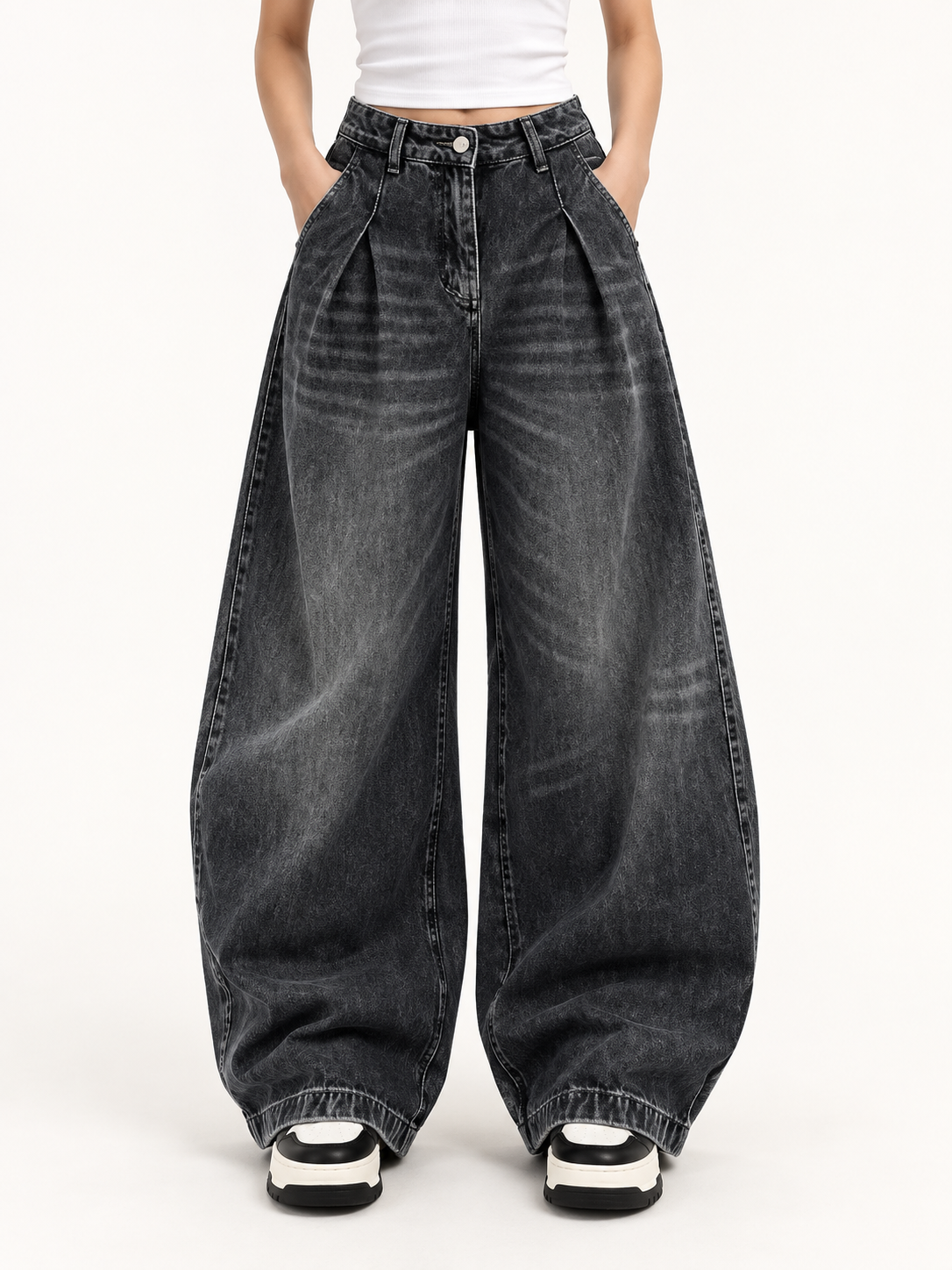 Pantalón vaquero extra ancho negro desgastado - frontal