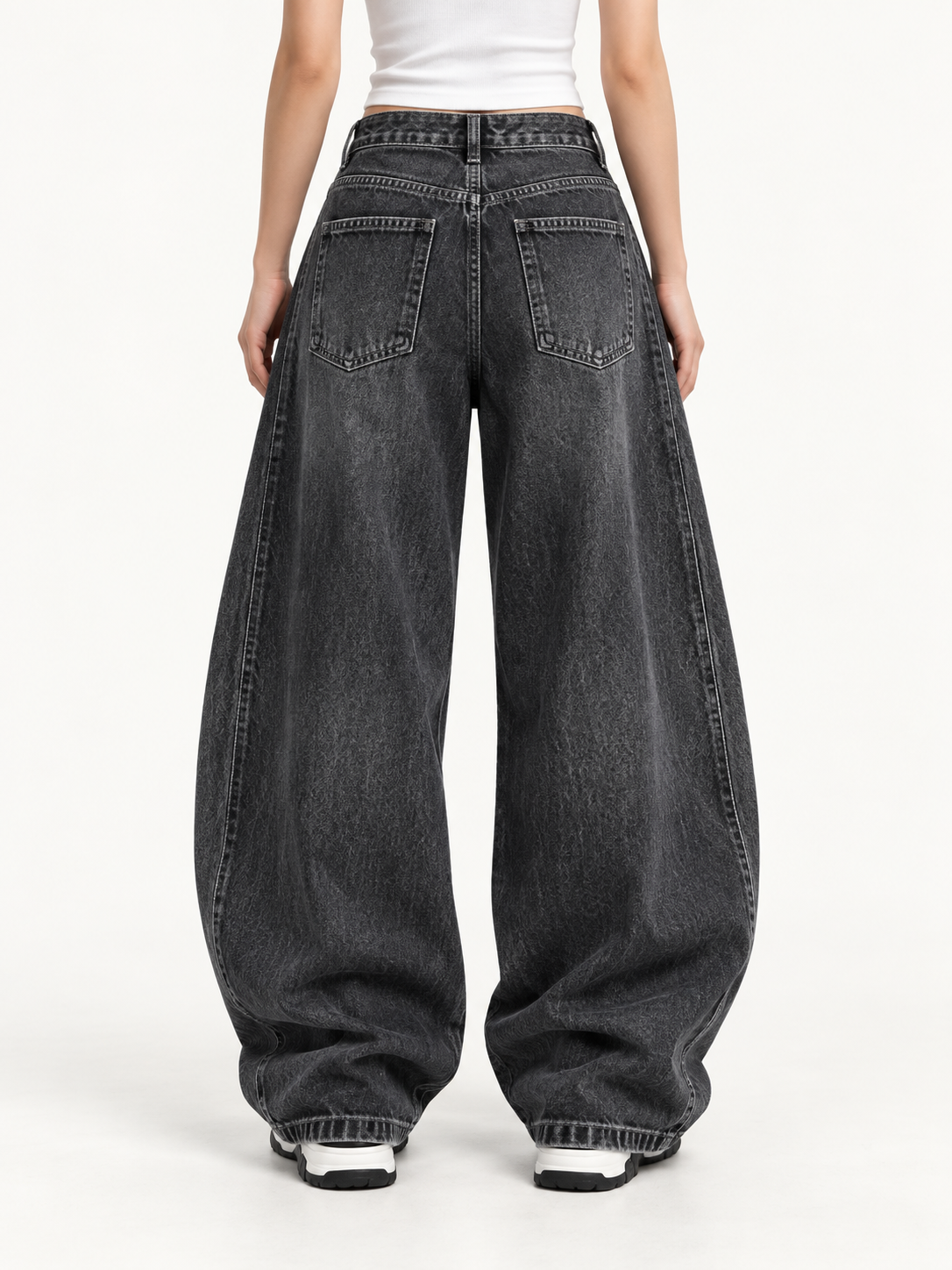Pantalón vaquero extra ancho negro desgastado - trasera