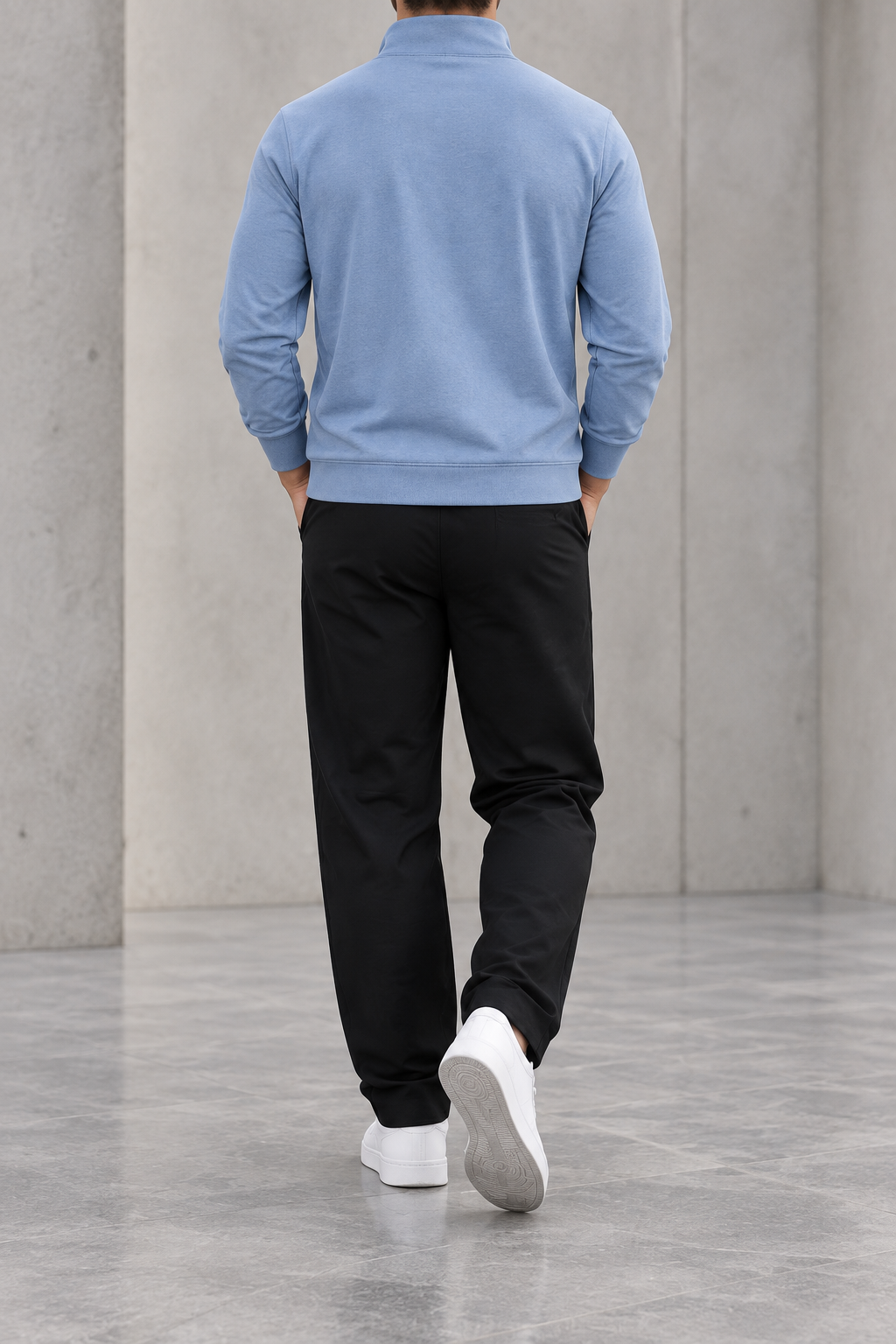 Polo de hombre media cremallera color block azul plateado - trasera