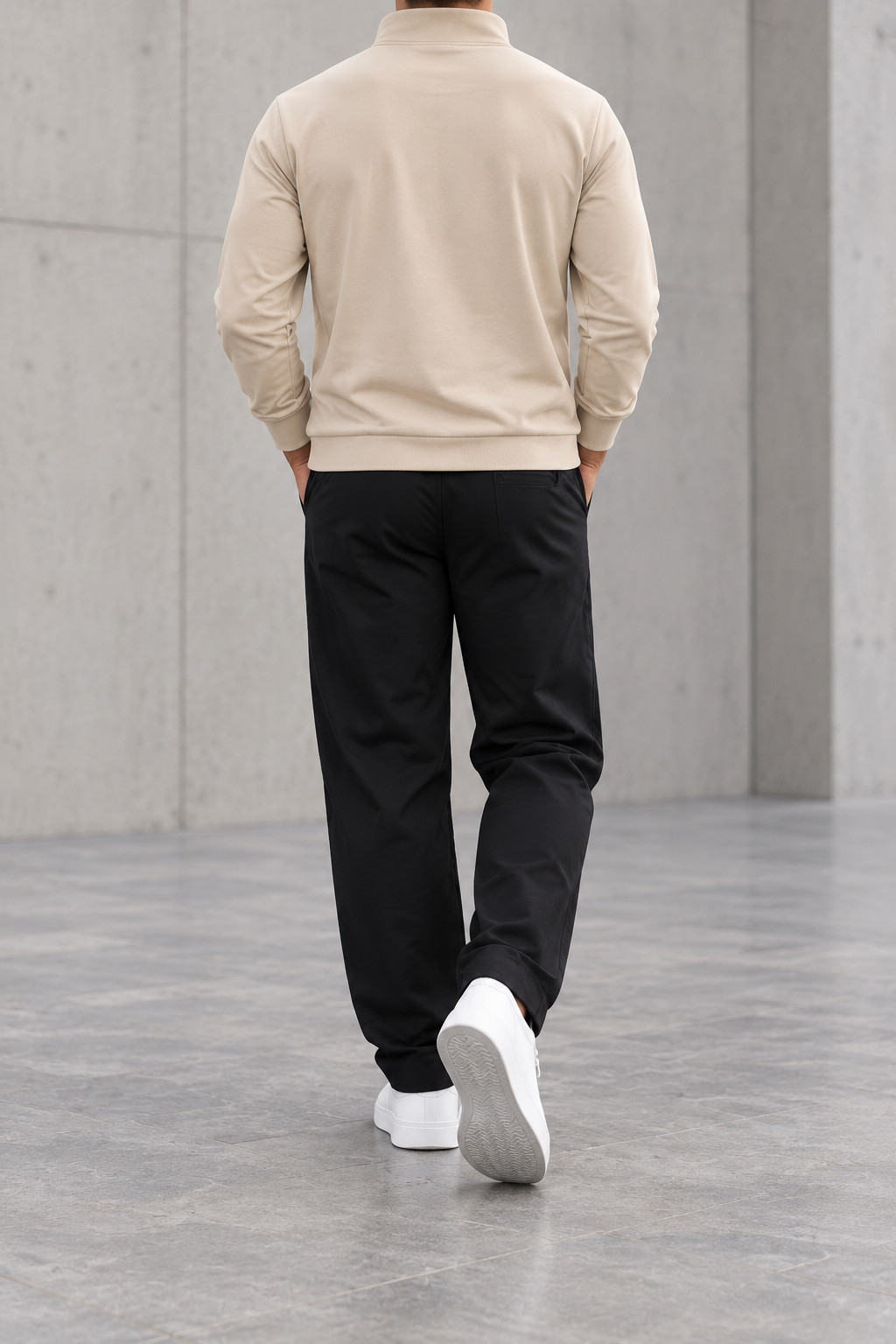 Polo de hombre media cremallera color block beige - trasera