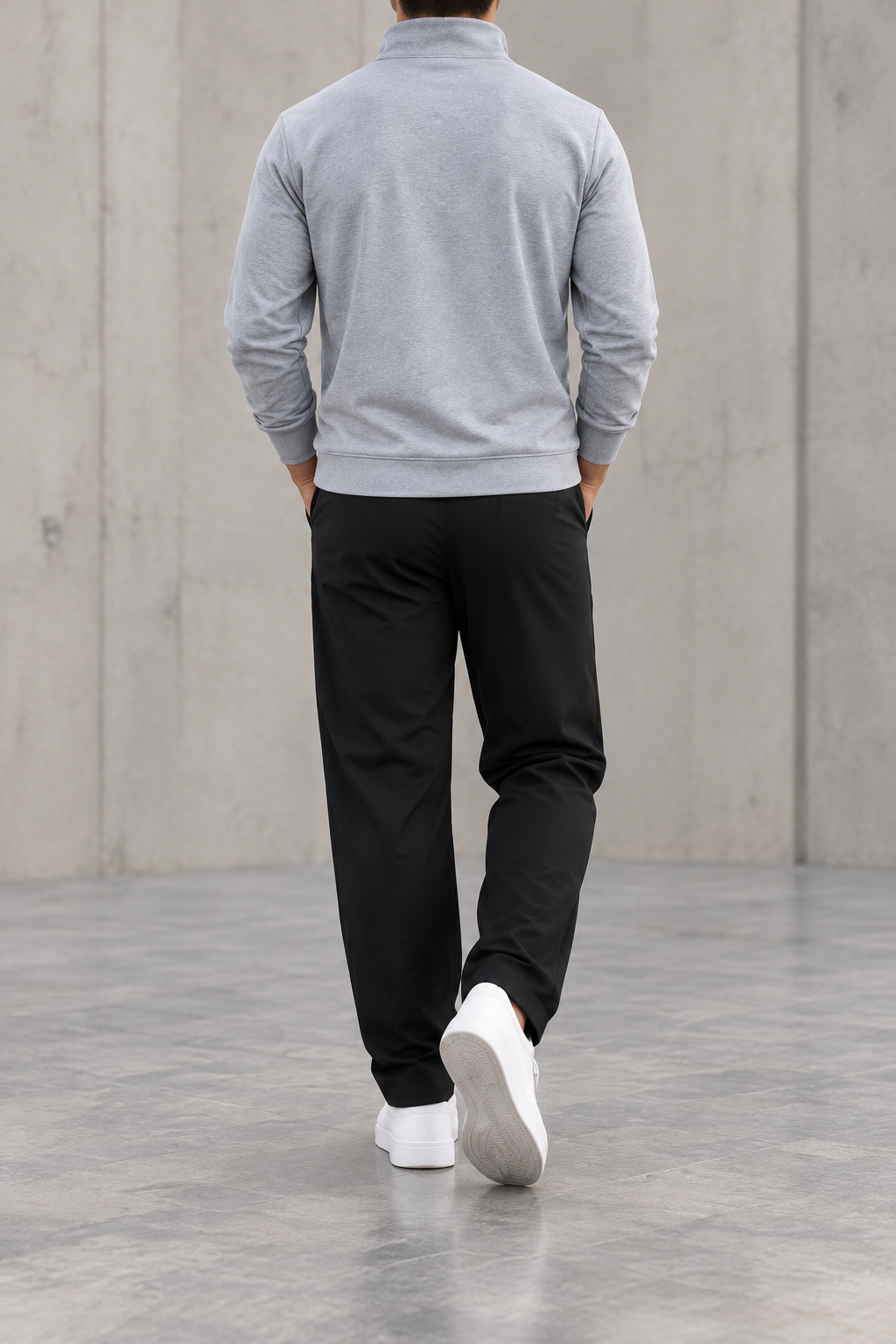 Polo de hombre media cremallera color block gris claro - trasera