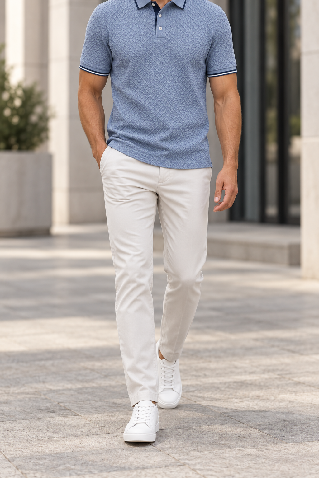 Polo Texturizado Hombre - Azul plateado frontal