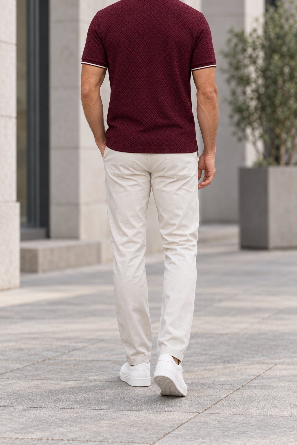 Polo Texturizado Hombre - Burdeos trasera