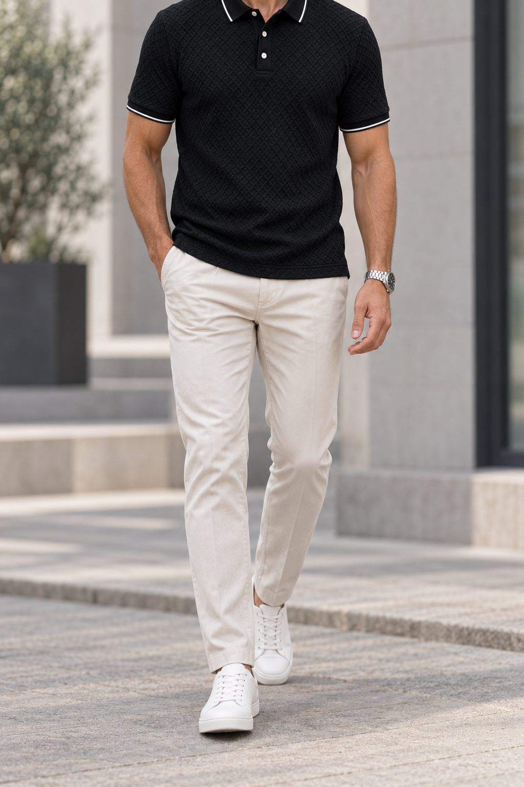 Polo Texturizado Hombre - Negro frontal