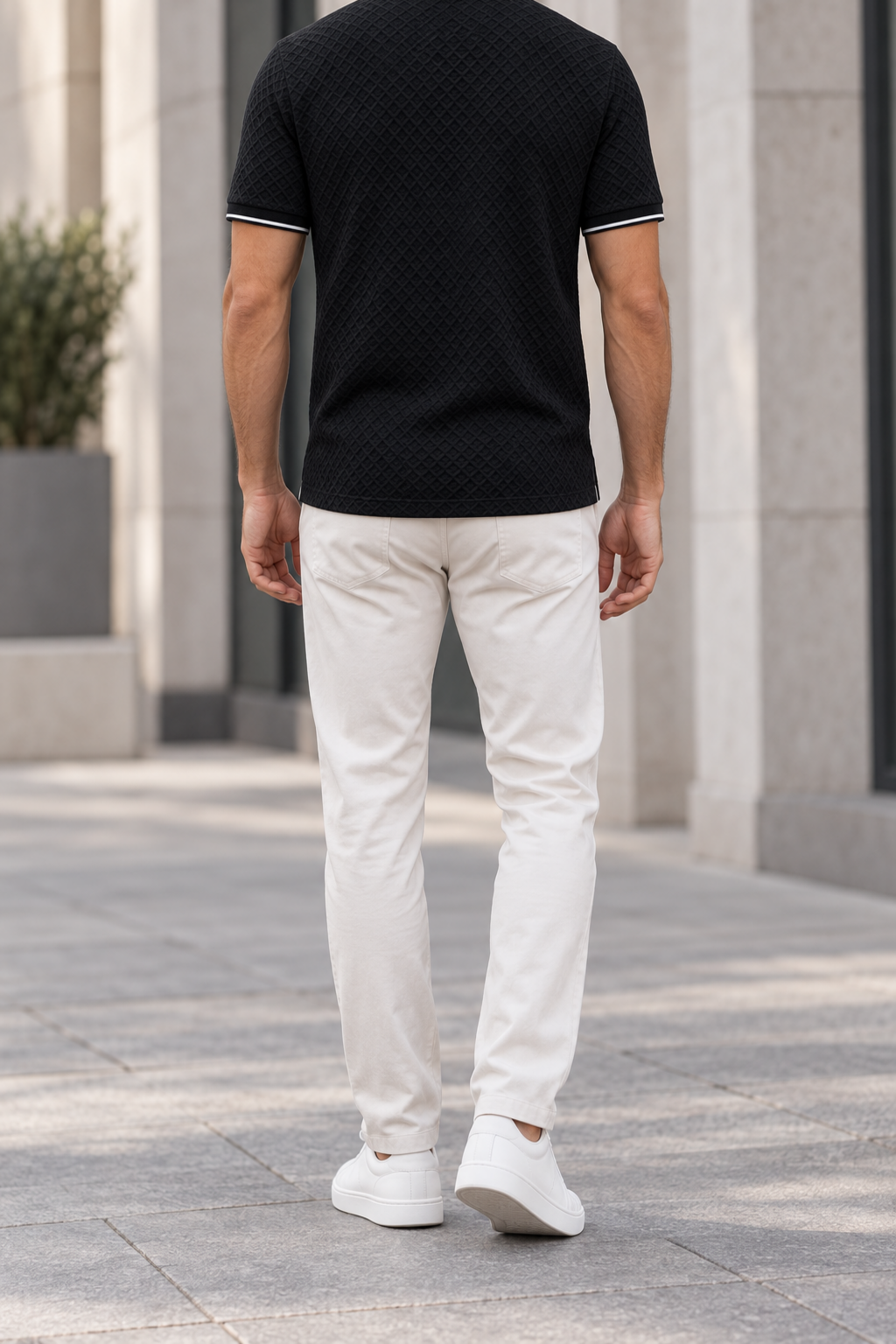 Polo Texturizado Hombre - Negro trasera
