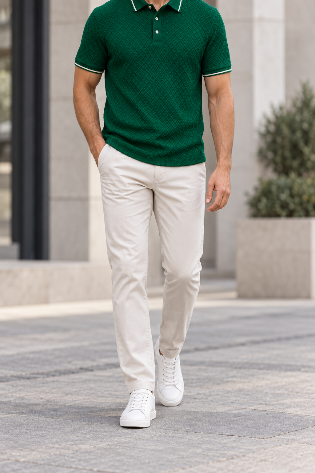 Polo Texturizado Hombre - Verde esmeralda frontal