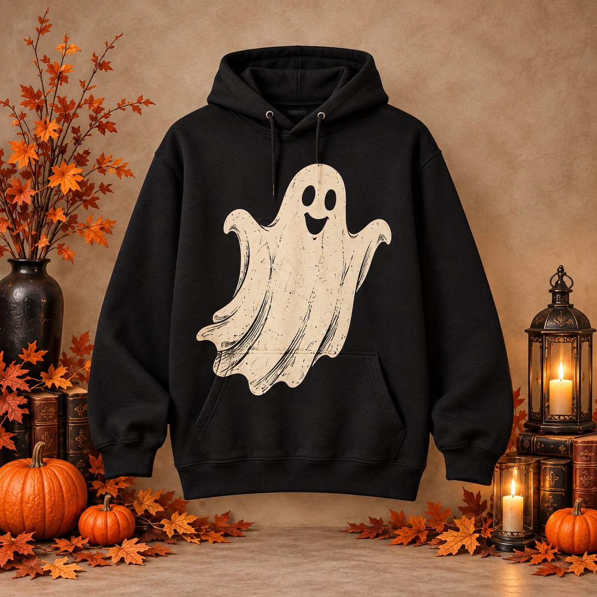 Sudadera negra de fantasma Halloween, frontal
