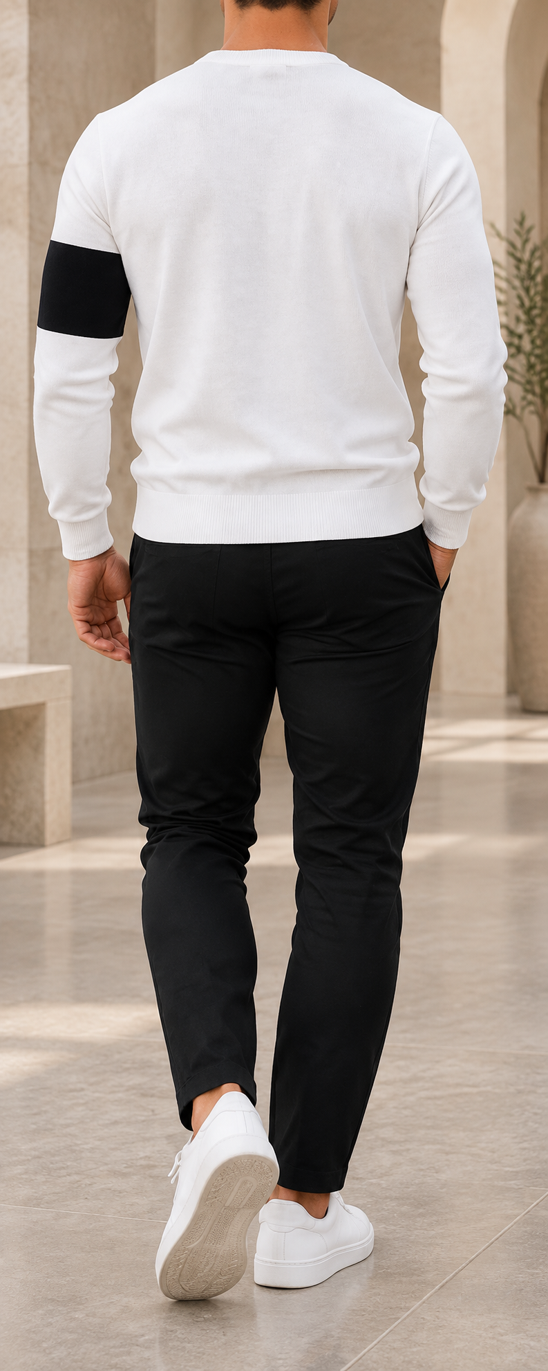 Suéter de bloques de color blanco trasera