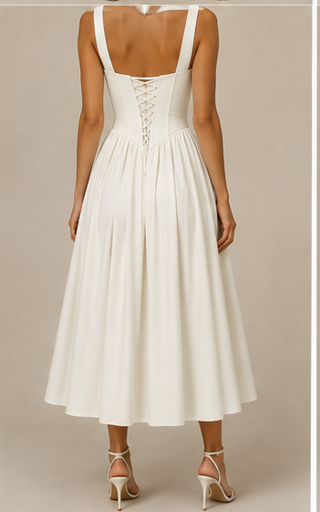 Vestido Cintura Vasca Blanco - vista trasera
