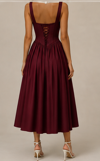Vestido Cintura Vasca Burdeos Profundo - vista trasera