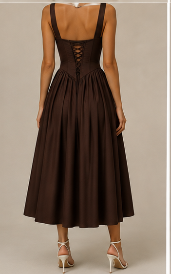 Vestido Cintura Vasca Marrón Cacao - vista trasera