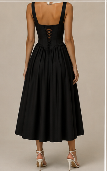 Vestido Cintura Vasca Negro - vista trasera
