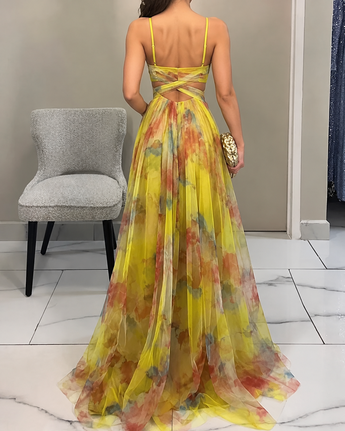 Vestido Largo Floral Cruzado Boho Sol Dorado - vista trasera
