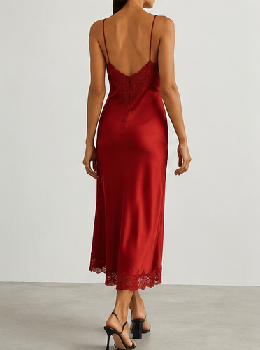 Vestido Lencero Satinado Cherry Lacquer - vista trasera