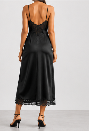 Vestido Lencero Satinado Negro - vista trasera